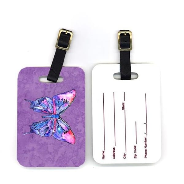 Carolines Treasures Carolines Treasures 8860BT 4 x 2.75 in. Pair of Butterfly on Purple Luggage Tag 8860BT - main